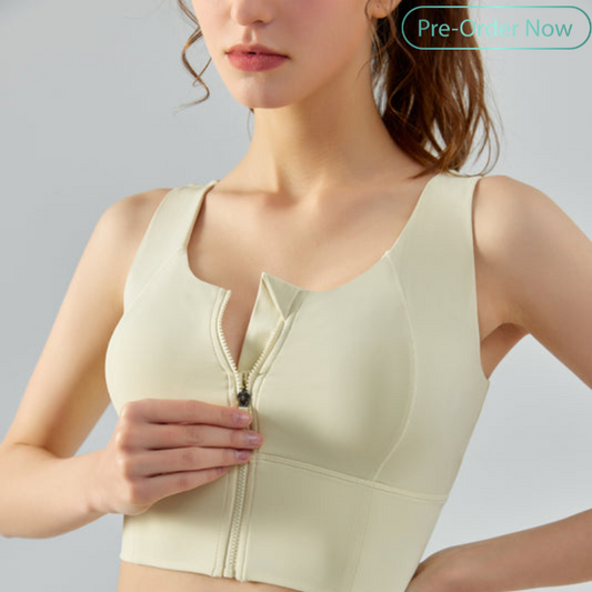 Front zipper U-shaped collar sports bra