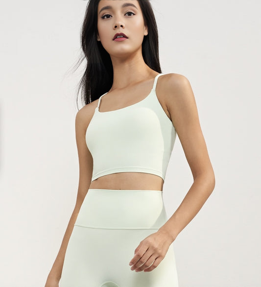 Crossed back spaghetti strap sports bra
