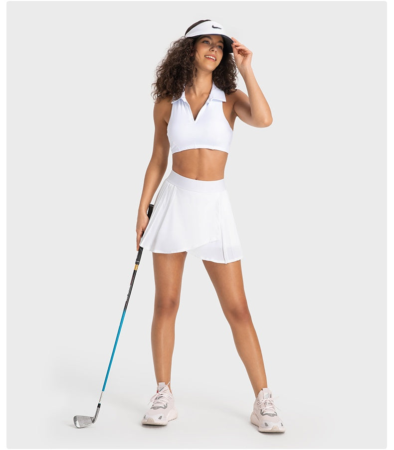 Side pleated short skirt