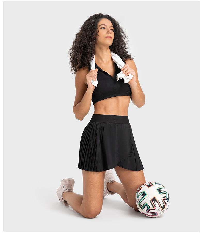Side pleated short skirt