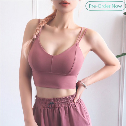 Double thin shoulder strap sports bra