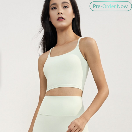 Crossed back spaghetti strap sports bra