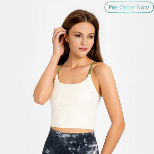 Spaghetti strap back crossover sports bra