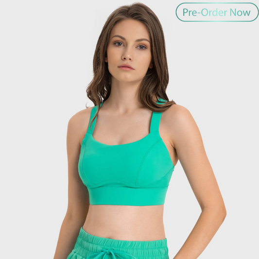 Cross-button sport bra