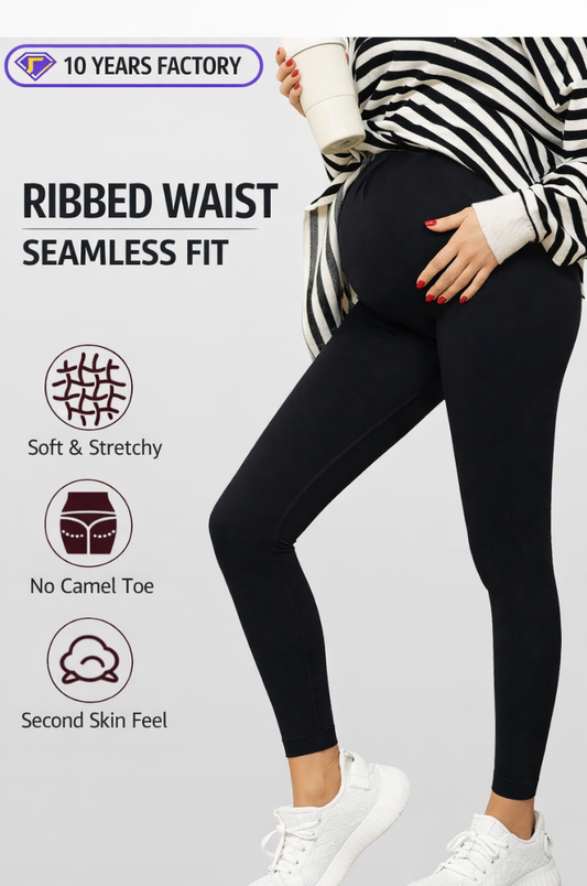 High Waist Maternity Seamless Leggings – Belly Support Butt Lift Yoga Pants