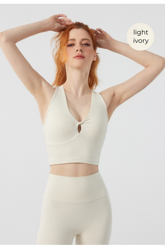 Twist Front Strappy Back Sports Bra – Seamless Longline Yoga Top