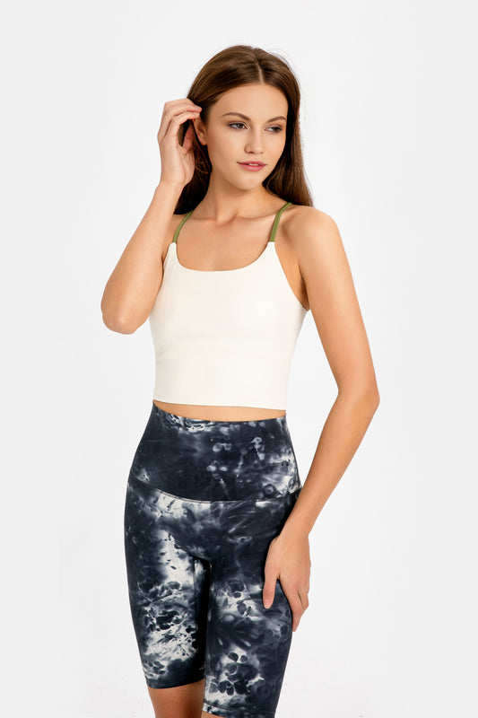 Spaghetti strap back crossover sports bra