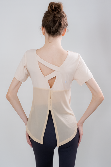 Anatara Crisscross Back Split-Mesh Top