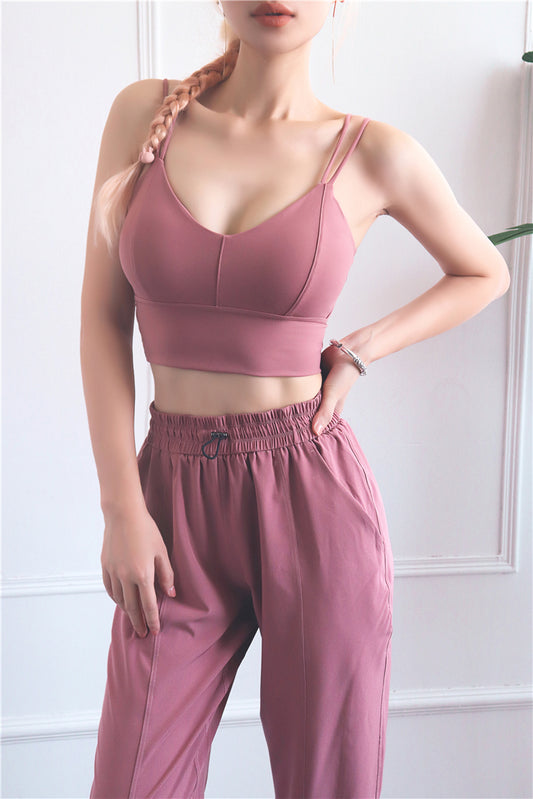Double thin shoulder strap sports bra