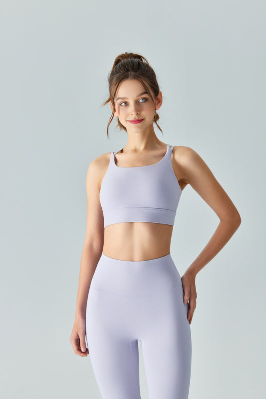 Double thin shoulder strap beautiful back sports bra